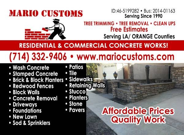 CONCRETE WORKS-LANDSCAPE-PLANTERS-PAVERS-CLEAN UPS-TREE SERVICE-TURF (CERRITOS CA)